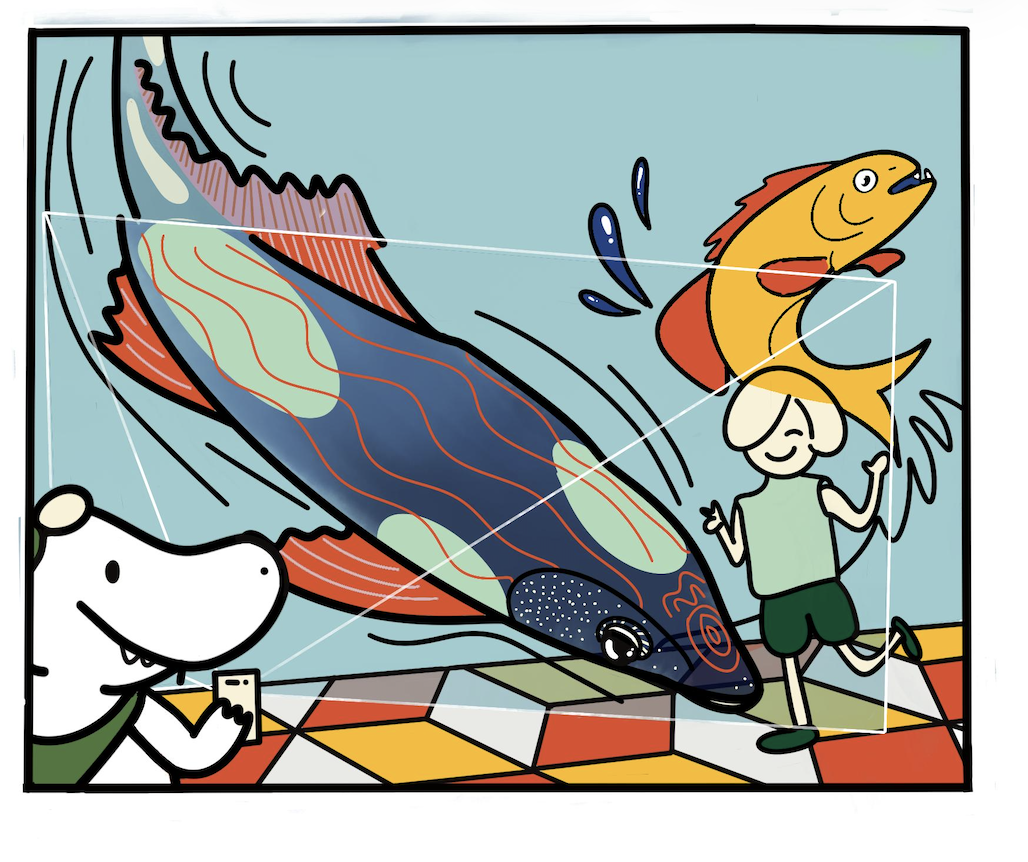 Yaya at fish exhibit