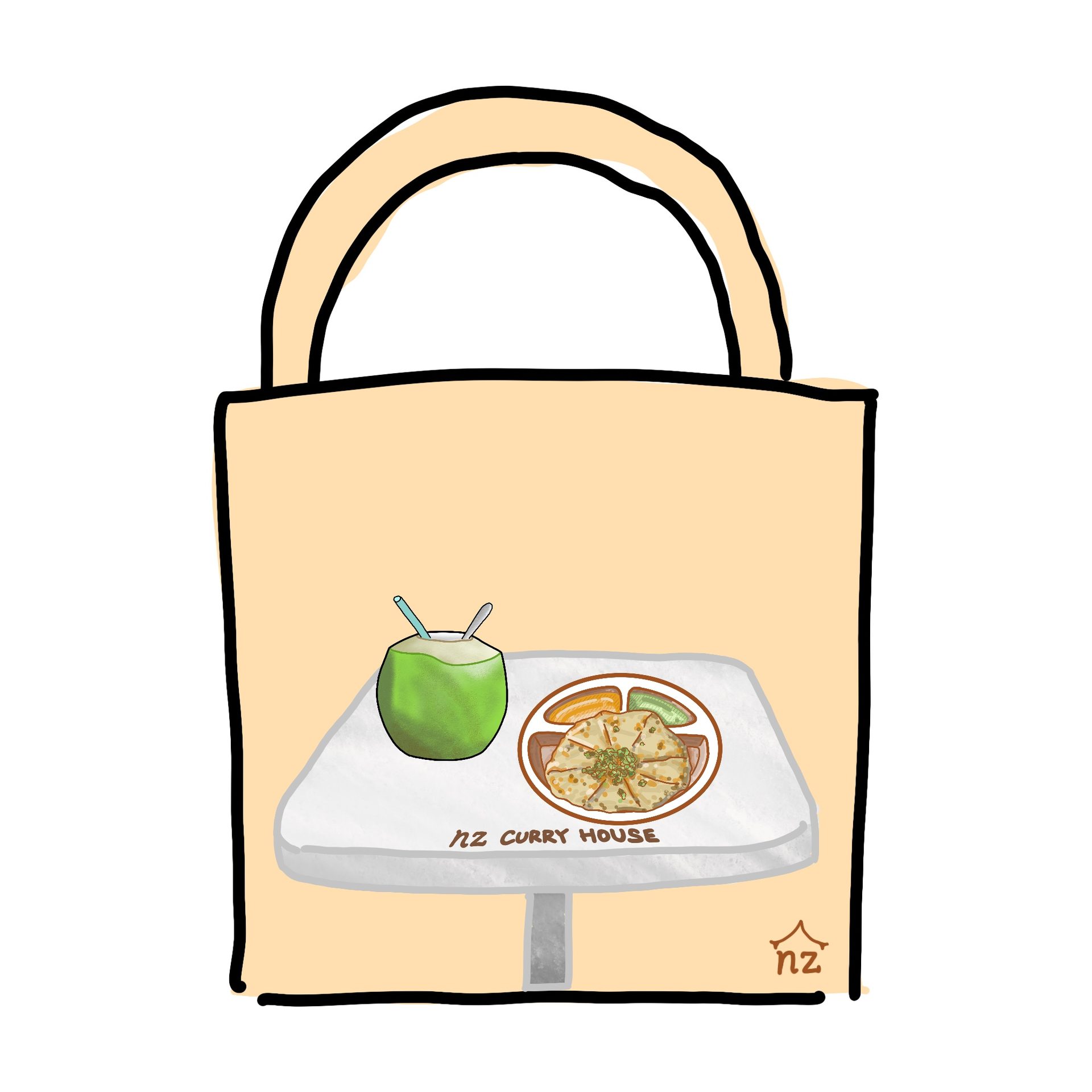 Tote design: coconut and roti