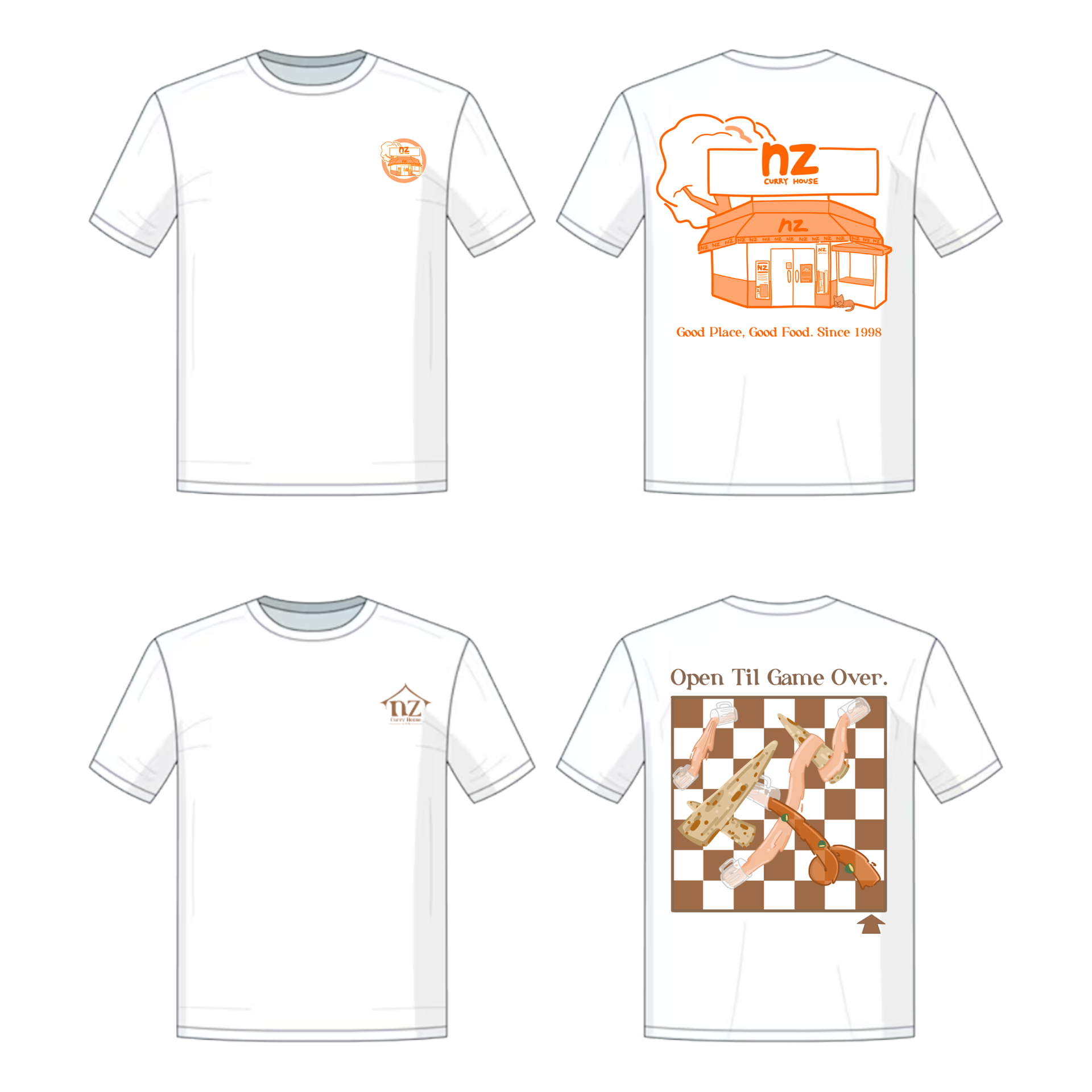 NZ Curry tee concept sheet showing both designs